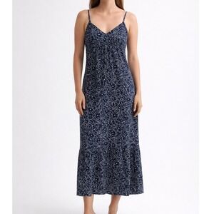 Lauren Ralph Lauren Maxi Sundress Large Navy Floral Boho Summer Cotton Resort